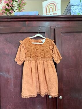 Little Lass Rust Orange Crochet Bodice Dress